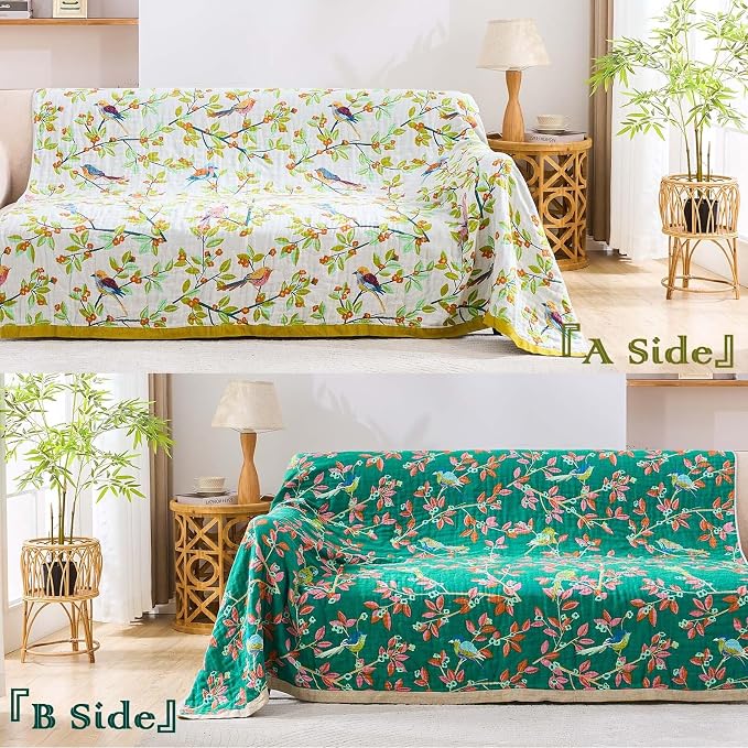 XIBLC Boho Throw Blanket for Bed, 100% Cotton Soft Rustic Quilt Fall Blanket, 50"x60" Floral Printed Farmhouse Decor Bed Blankets, All Season Rustic Reversible Bohemian Throw Quilt