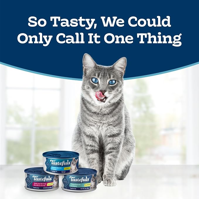 Blue Buffalo Tastefuls Variety Pack Wet Cat Food, 3 oz, 12 ct | Tuna, Chicken & Fish and Shrimp Entrées in Gravy (4 of Each), No Corn, Wheat, or Soy