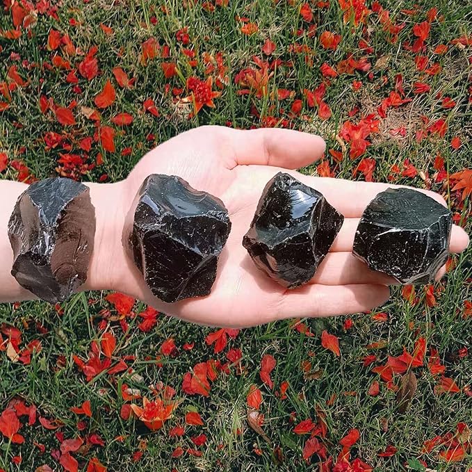 LAIDANLA 1lb 2" Black Obsidian Natural Rough Stones Crystal Large Raw Crystals Bulk Healing Gemstones for Reiki Healing Tumbling Fountain Rocks Wire Wrapping Decoration Cabbing Lapidary