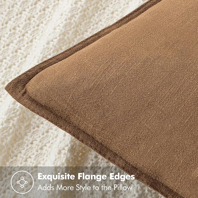 MIULEE Decorative Linen Euro Sham Pillow Covers 22x22 Inch Brown | Boho Farmhouse Fall Autumn Couch Throw Pillows for Bed, Pack of 2 Accent Modern Pillowcases, Sofa Livingroom Home Decor