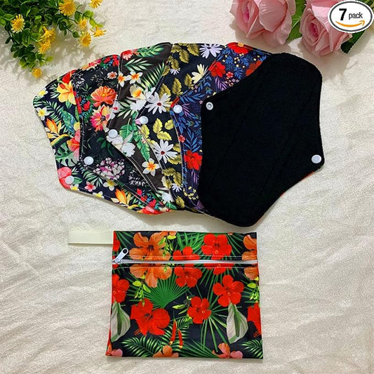Regular Flow Women Daily Use Cloth Reusable Menstrual Pads Sets Including 1pc Mini Wet Bag and 6pcs Regular Flow Menstrual Mama Pads Cloth Sanitary Napkins