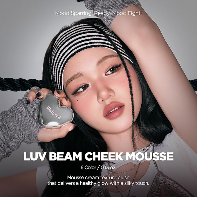 lilybyred Luv Beam Cheek Mousse | Heart-Shaped Korean Cream Blush, Airy Soft-Matte Texture, Soft-Focus & Pore-Blurring Finish, Seamless Buildable, Natural Flush, 0.13 oz. (09 Lychee Yogurt Mousse)