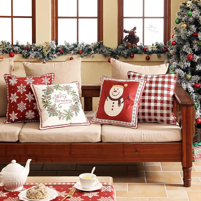 French Chrismas Velvet Throw Pillow Cover,Set of 2,18"x18"-Carol A | Vintage Square Pillow Cover,Concealed Zipper Design,Pinecones Pattern,Sofas,Bedroom,Living Room,Lounge Chairs,Decor