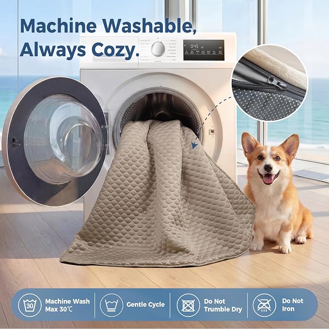 Medium Dog Cooling Bed for Sofa, 35x31 Inch Pets Couch Cover Mat | Waterproof & Easy Clean & Non-Slip Bottom & Non-Gel, Washable Dogs Summer Couch Pad For Indoor & Outdoor, Taupe