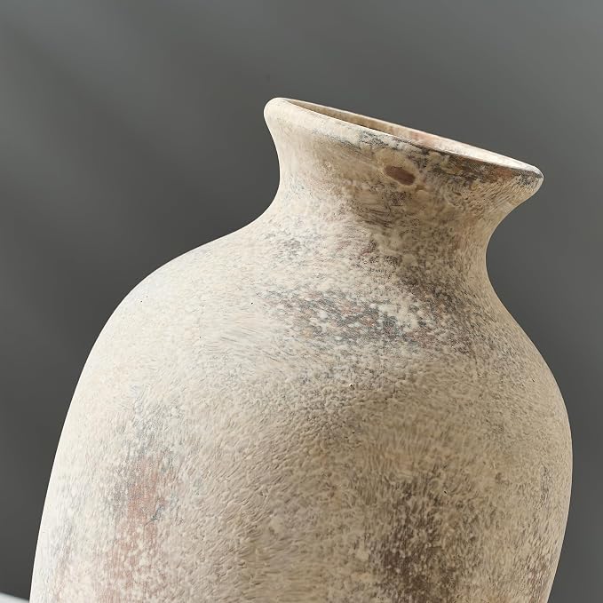 Ceramic Vintage Flower Vase Home Decor, 8.38" Rustic Terracotta, Antique Vase for Table, Living Room, Shelf, Mantel Decoration, Farmhouse- Brown
