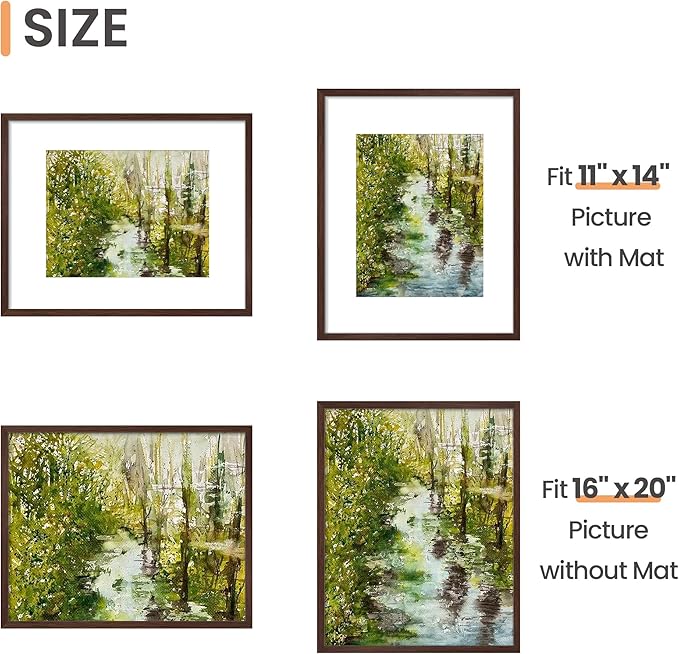 upsimples 16x20 Picture Frame, Gallery Wall Frames Set of 5, Brown | Poster Frame Collage Wall Decor, 11x14 Picture Frame with Mat for Family, Baby, Hallway, Christmas
