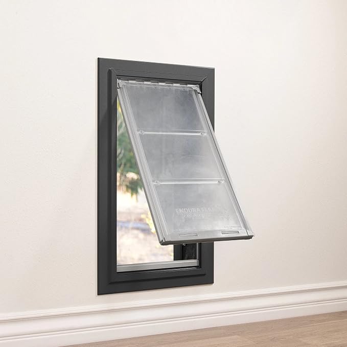 Endura Flap Single Flap Pet Door for Thick Walls | Deep Wall Design up to 13" Thick | Insulating Dual-Layer Flap & Durable Aluminum Frame | Includes Locking Cover | Black, Medium, Single Flap