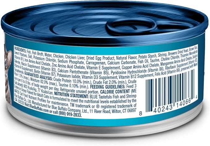Blue Buffalo Tastefuls Fish & Shrimp Flaked Wet Cat Food, 5.5 oz, 24 ct | Real Fish First, Entrée in Gravy, No Chicken By-Product, Corn, Wheat, or Soy