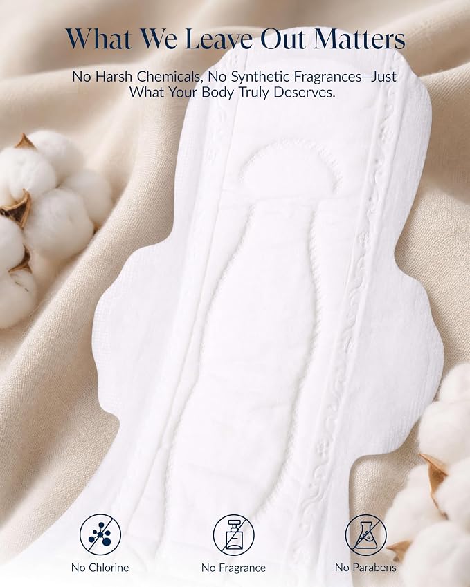 RPE Life 100% GOTS Organic Cotton Overnight Pads, Size 6, 30 Count | Size 6 extra long pads with wings; max absorption for overnight, postpartum, and heavy flow period care.