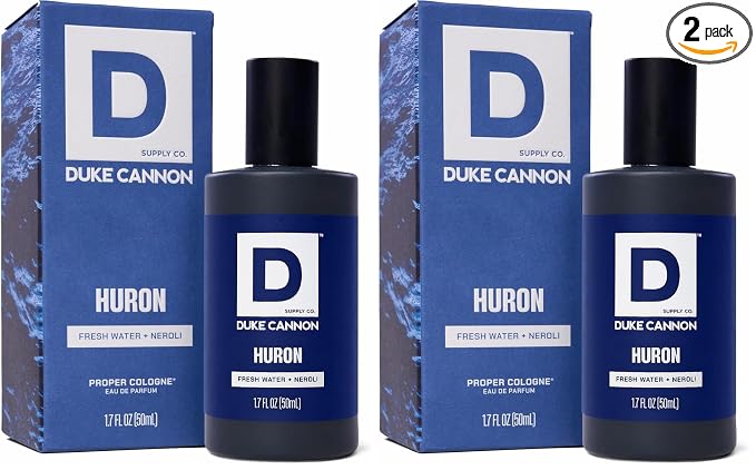 Duke Cannon Proper Cologne Huron | Men's Eau de Parfum | Fresh Water and Neroli | Aquatic, Fresh, Long-Lasting Scent | 1.7 fl oz (Pack of 2)