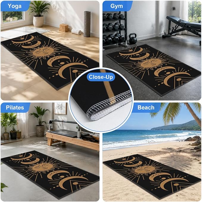 Yoga Mat Towel, Black Hot Yoga Non Slip Corner Pockets, 74 x 26 in | Soft Absorbent Microfiber With Four Corner Pockets, Fits Over Yoga Mats For Hot Yoga, Pilates, Gym, And Travel