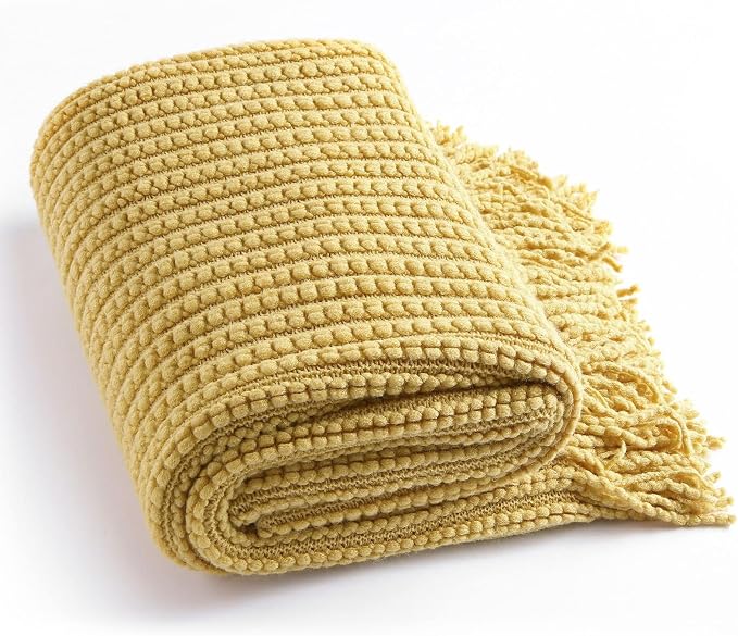Blagic Knit Throw Blanket for Couch with Tassels,Mustard Yellow,50"x60" | Soft Farmhouse Boho Throw Blanket with Tassels,Decorative for Living Room,Gifts for Adults,All Season Use