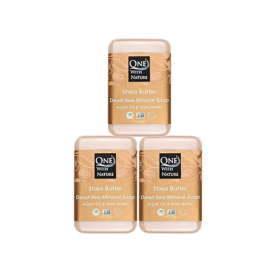 One With Nature Dead Sea Salt Shea Butter Soap 4oz 3-Pack – Purifying and Exfoliating Soap Bar with Dead Sea Minerals for Face & Body, for Men & Women