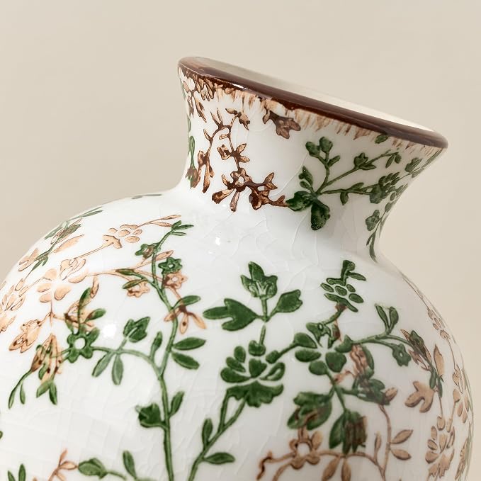 6.73" Ceramic Flower Decorative Antique Vase, Vintage Rustic Chinoiserie Floral Vase for Home Decor, Living Room, Bookshelf, Office, Entryway, Garden, Tuscan Decor, Chinoiserie Decor