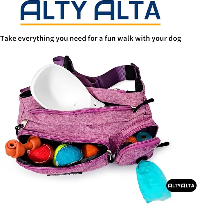 EZ Dog Walking Fanny Pack, Dog Training Treat Pouch, Easy for Walking with Dogs, Belt Bag with 6 Pockets and Waste Bag Dispenser