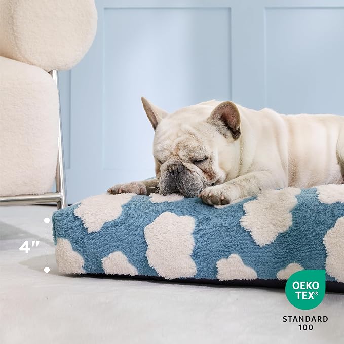 LE SURE Cute Aesthetic XL Dog Bed for Crate,Jacquard Thick Pet Pillow44x32 | Shredded Chopped Foam,Modern Plush Crate Cushion Gift for Extra Large Dog, Waterproof Washable Cover, Anti Slip Bottom, Blue