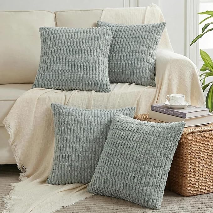 Fancy Homi 4 Packs Decorative Throw Pillow Covers for Living Room Couch Bed, Modern Farmhouse Boho Home Décor Accent Cushion Case, 14" x 14", Grey Blue