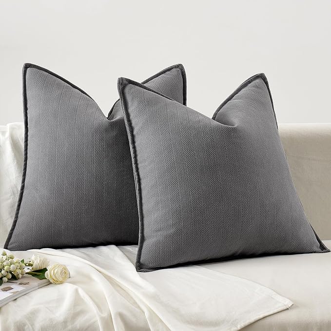 MIULEE Pack of 2 Grey Euro Shams Chenille Pillow Covers 26x26 Inch | Decorative Soft Couch Throw Pillows,Farmhouse Cushion Covers,Elegant Design for Sofa,Bed,Living Room,Summer Decor