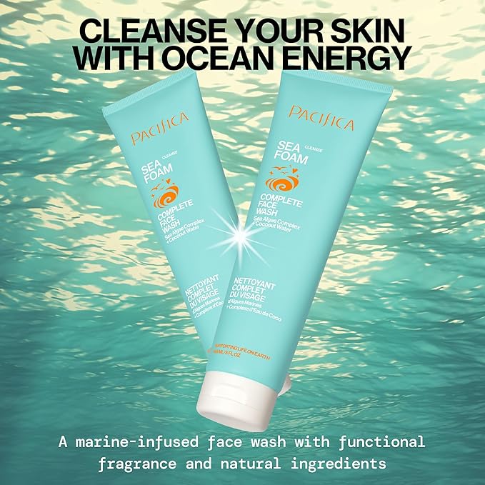 Pacifica Face Wash - Sea Foam Mini Travel Size, Skincare, Daily Gentle Foaming Cleanser, Makeup Remover, Face Cleanser, Skin Care, For Combination and Oily Skin, Vegan, 1.4 fl oz (1 Count)