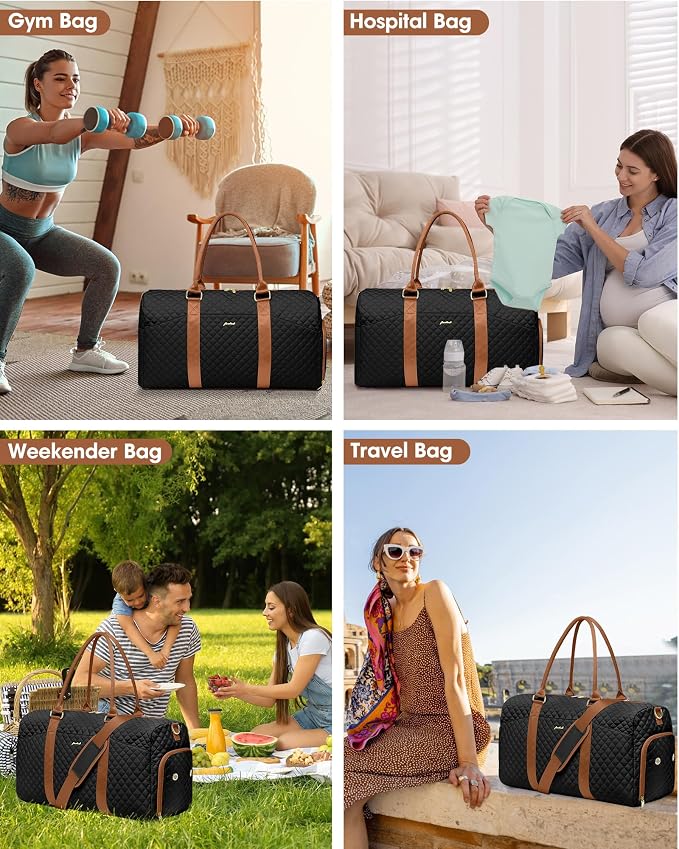 Women Weekender Travel Duffle Bag: Travel Duffel Overnight Bags with Shoe Compartment Large Carry on Tote with Toiletry Bag Weekend Traveling Yoga Gym Hospital Bag for Women with Wet Pocket