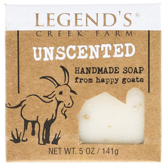 Legend's Creek Farm Goat Milk Soap - Cleansing Moisturizing Bar for Hands and Body - 5 Oz Creamy Lather, Nourishing, Gentle Natural Soap for Sensitive Skin, Handmade in USA (Unscented, Pack of 1)