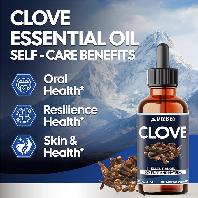 Mecisco Clove Essential Oil Supplement – for Toothache, Oral Care, Skin & Hair – Clove Oil Organic – 1 FL Oz - 30 ml
