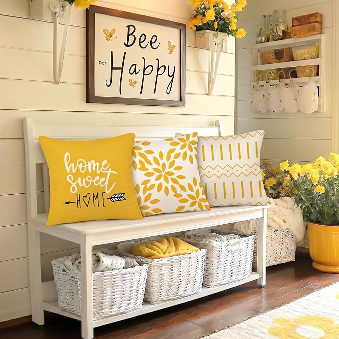 YCOLL Pillow Covers 20x20 Set of 4, Modern Sofa Throw Pillow Cover, Decorative Outdoor Linen Pillow Covers Set of 4 for Couch Sofa Bed and Car, Yellow
