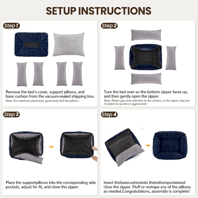 Dog Beds Large Sized Dog,Rectangle Orthopedic Pet Bed for Large Dog, Comfort Fluffy Memory Foam Dog Beds with Anti-Slip Bottom,35 x25 x9 Inches,Navy