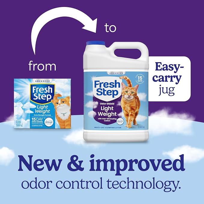 Fresh Step Advanced Odor Shield Light Weight Clumping Litter, 11.5 lb., 2Pk | Lightweight Clay Cat Litter, Jug, Easy to Lift and Pour, Scented with Febreze Freshness, Carbon for Strong Odor Control