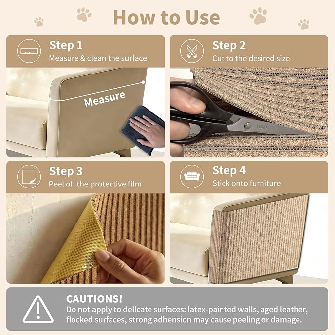 Natural Cork Cat Scratcher Mat, Self-Stick & Trimmable Furniture Protector for Couch, Door, Wall & Bed Corner, Claw-Friendly for Indoor Cats (Oak Wood, 39.4 x 11.8 Inch)