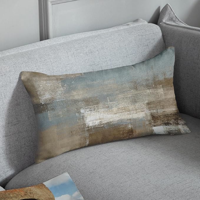 Throw Pillow Covers Set of 2, 12 x 20 Inch, Grey Beige Teal | Abstract Modern Art Outdoor Decorative Square Pillow Cases Couch Cushion Case for Couch Bed Sofa Living Room Home Decor