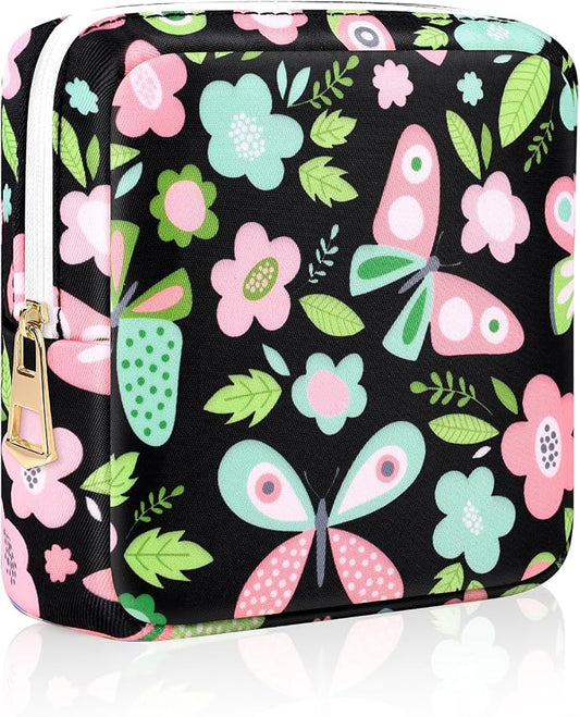 Period Pouch Discreet Sanitary Napkin Storage Bag Pad Bags | Menstrual Cup & Pad Holder, First Period Kit Storage, Feminine Bag for Women, Portable, Butterfly Print