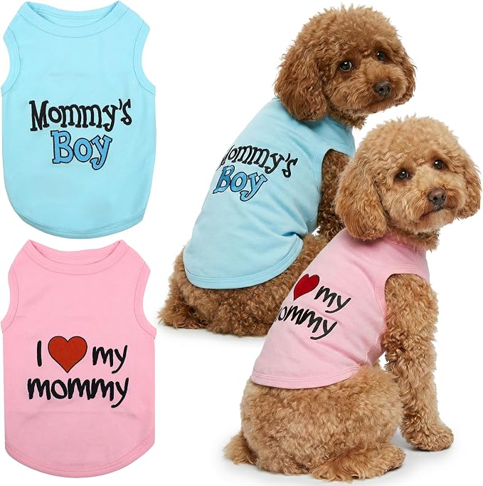 Parisian Pet 2 Pack Dog Shirts – 100% Cotton Shirts for Large Dogs Boys – Sleeveless Mommy’s Love Dog Clothes – Breathable and Lightweight Pet Apparel - Stretchy Summer T Shirts for Dogs