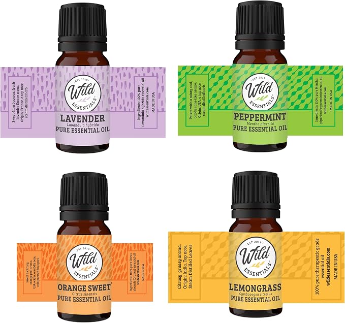 Wild Essentials Rose Gold Tree Essential Oil Leather Wrap Bracelet Diffuser, Gift Set, Lavender, Lemongrass, Peppermint, Orange Oils, 12 Pads, Customizable Color Changing Perfume Jewelry, Aromatherapy