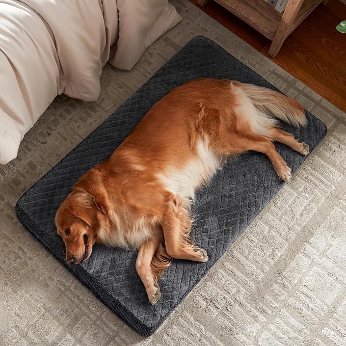 JOEJOY Orthopedic XL Dog Bed for Large Dogs, Waterproof Dog Beds for Crate | Extra Thick Egg-Crate Memory Foam Pet Bed with Washable Removable Cover, Grey, 41"x27"