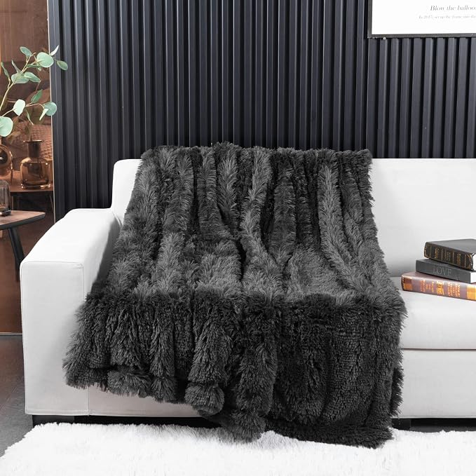 YUSOKI Long Faux Fur Throw Blanket, Morel,50" x 60" | Ultra Soft, Lightweight for All Season Use, stays fluffy after repeated washes, Perfect Gifts, Machine Washable