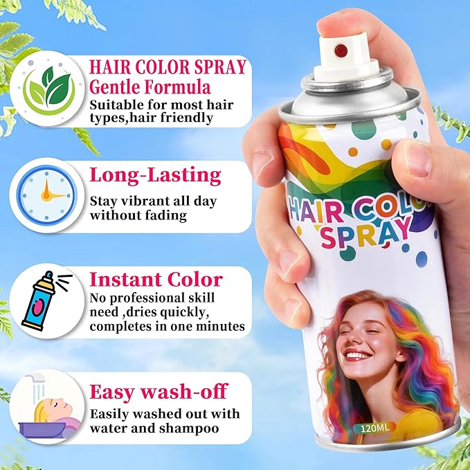 2 Pack Blue hair spray,Hair spray temporary for Women Kids Men, Washable Temporary Hair Dye Spray，Spray hair color Non-Sticky，For Christmas Party, Halloween Crazy Hair Day,Cosplay Party