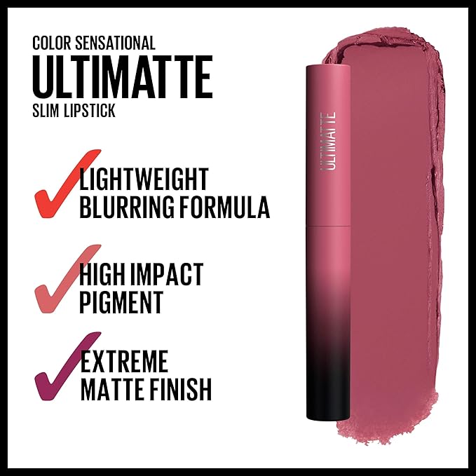 MAYBELLINE Color Sensational Ultimatte Matte Lipstick,Non-Drying,Intense Color Pigment,More Mauve,Purple Mauve Pink,(Pack of 2)