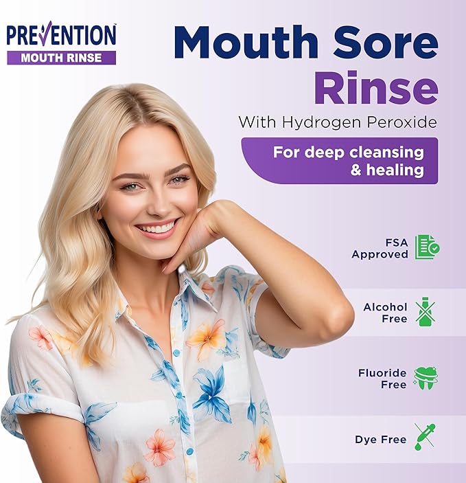 Prevention Mouth Sore Mouth Rinse, Canker Sore Treatment, Oral Pain Relief Mouthwash for Ulcers and Sores, Braces, with Hydrogen Peroxide, Alcohol-Free, Fluoride Free, 16 oz, Soothing Mint, 2 Pack
