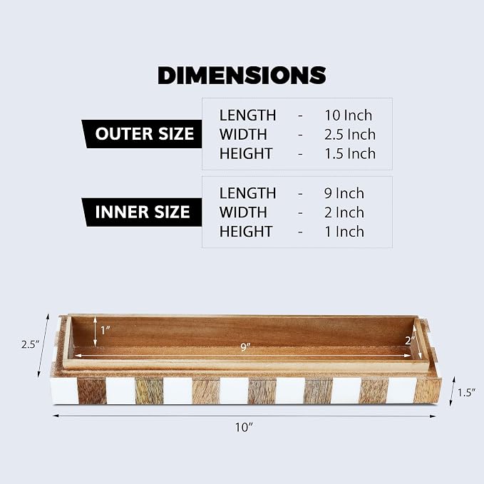 Handicrafts Home White Decorative Storage Box with Lid Wood Entryway Organizer Key Holder Box Console Table Storage for Hallway – Resin Inlay Marquet Chevron Collection - 10x2.5x1.5
