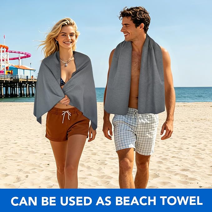 SUNLAND Microfiber Gym Bath Towel Ultra Soft Travel Camping Towel Super Absorbent Swimming Sport Yoga Sweat Towels with Straps for Adults and Children