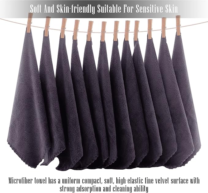 TENSTARS 12 Pack Premium Washcloths Set - Quick Drying- Soft Microfiber Coral Velvet Highly Absorbent Wash Clothes - Multipurpose Use as Bath, Spa, Facial, Fingertip Towel (Grey)