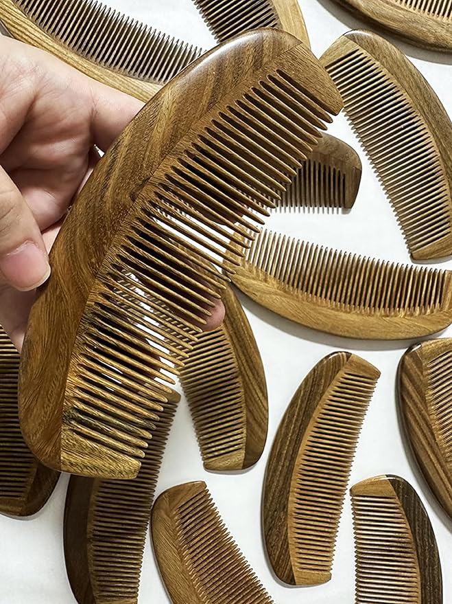 Yuutbiu Green Sandalwood Teasing Hair Comb - Anti Static Fine Tooth Wooden Styling Brush for Smoothing, Detangling & Volumizing Thin/Fine Hair (No Handle)