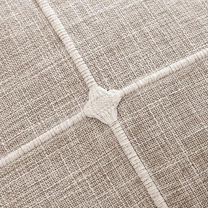 Foindtower Pack of 2 Decorative Faux Linen Jacquard Check Throw Pillow Covers Farmhouse Cushion Cover with Grid Textured Accent Pillowcase for Couch Sofa Living Room Home Decor,16×16 Inch,Beige