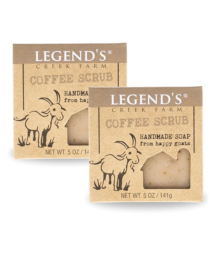 Legend's Creek Farm Goat Milk Soap - Cleansing Moisturizing Bar for Hands and Body - 5 Oz Creamy Lather, Nourishing, Gentle Natural Soap for Sensitive Skin (Coffee Scrub, Pack of 2)