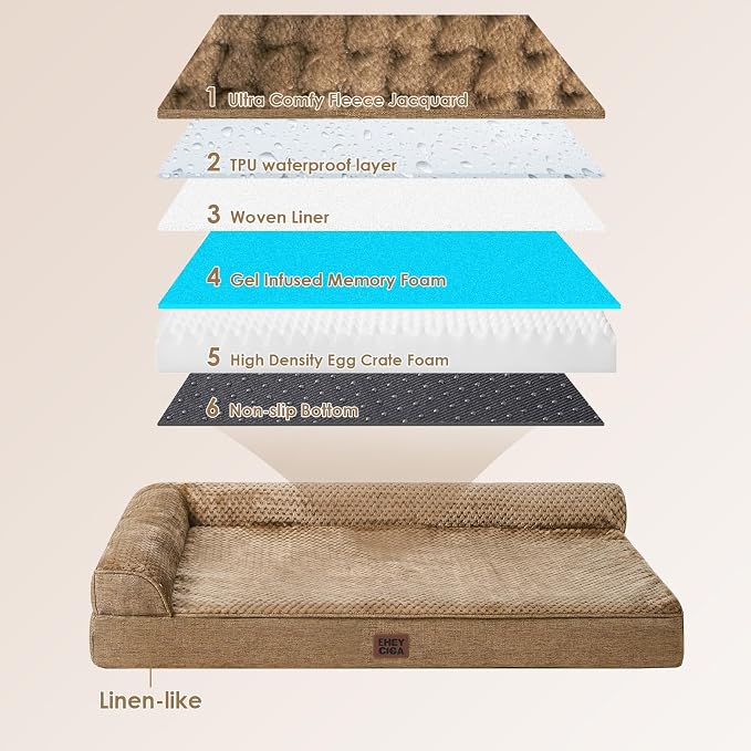 EHEYCIGA Large Dog Bed Memory Foam for Crate, Orthopedic Dog Bed Large Size Dogs with Washable Removable Cover, Waterproof Pet Sofa Couch with Nonskid Bottom, 35x22x6, Camel | Small Dog Sofa with Washable Removable Cover, Waterproof Pet Couch for Crate...