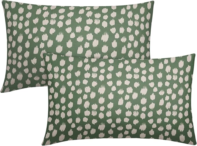 Sage Green Cream Dots Lumbar Pillow Covers 12x20 Set of 2 Boho Design Polka Dot Print Throw Pillows Modern Outdoor Decorative Pillowcase Rectangle Linen Cushion Cases Decor for Sofa Couch Bed