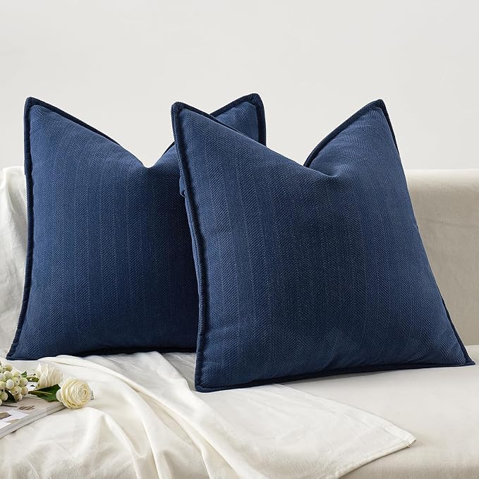 MIULEE Pack of 2 Navy Blue Euro Shams Chenille Pillow Covers 24x24 Inch | Decorative Soft Couch Throw Pillows,Farmhouse Cushion Covers,Elegant Design for Sofa,Bed,Living Room,Summer Decor