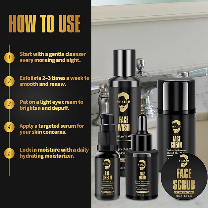 Gifts for Men, Mens Anti-Aging Skin Care Kit - Retinol & Hyaluronic Acid Facial Care Set for Wrinkle Reduction, Deep Hydration & Firming | All Skin Types | Daily Routine for Men