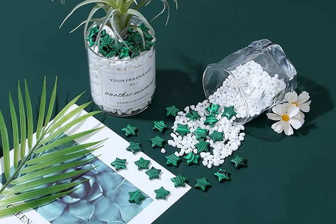 QINJIEJIE 20PCS Malachite Star Crystals Healing Stones Mini Crystal Cute Polished Pocket Stone Thumb Star Gemstones Set Bulk Wholesale Reiki Energy Balancing Star Decor Christmas Day Gifts for Women